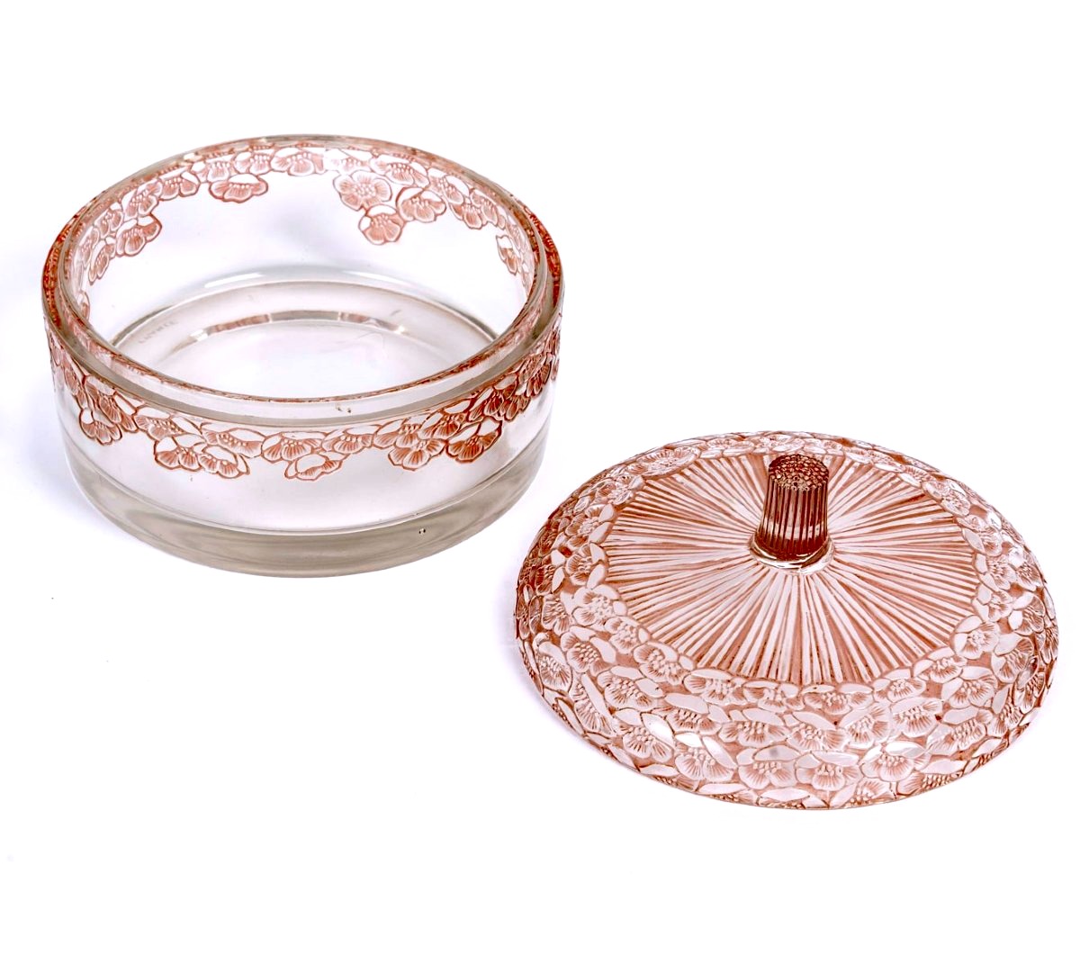 1926 René Lalique - Boîte Boutons d'Or Verre Blanc Patiné Rouge-photo-4
