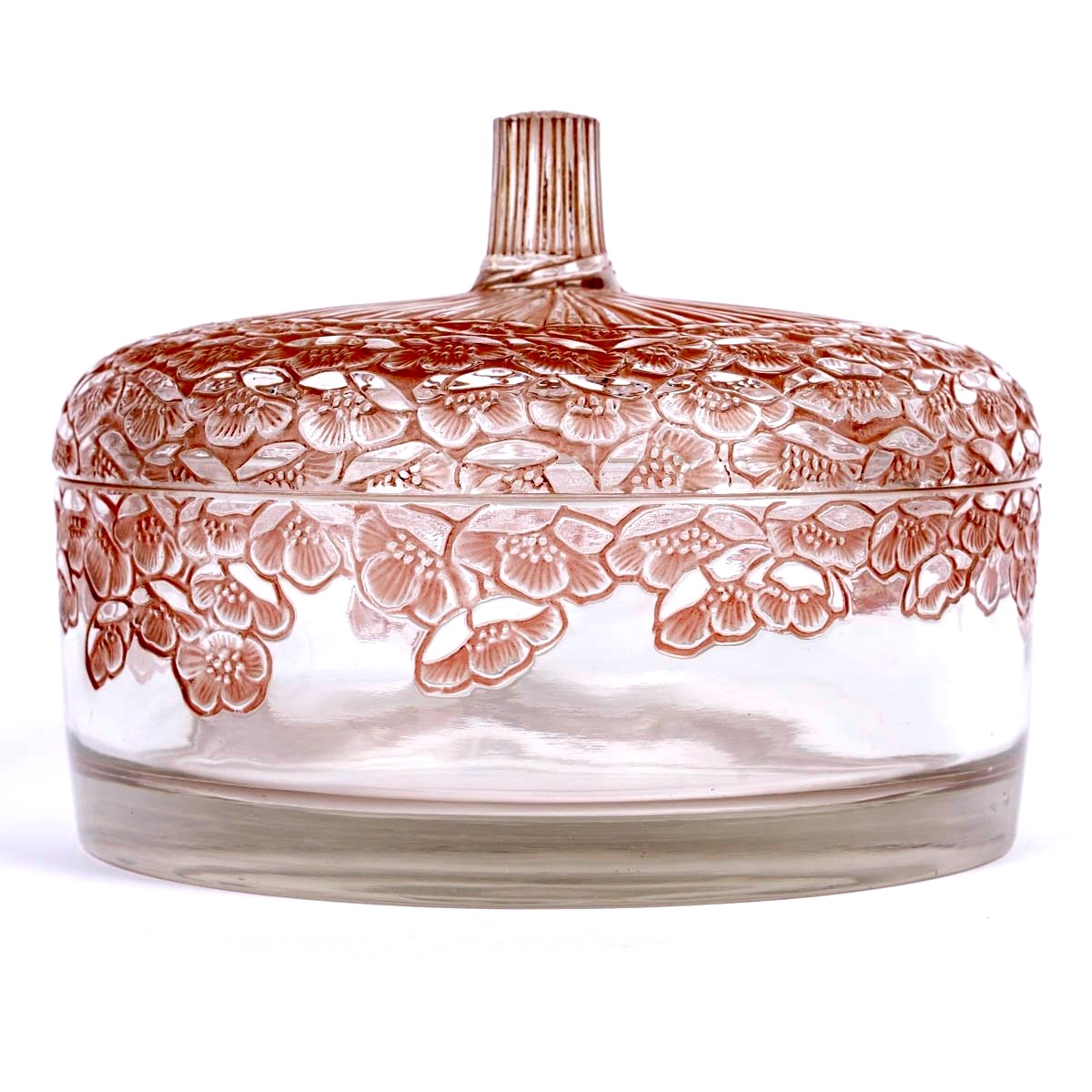 1926 René Lalique - Boîte Boutons d'Or Verre Blanc Patiné Rouge
