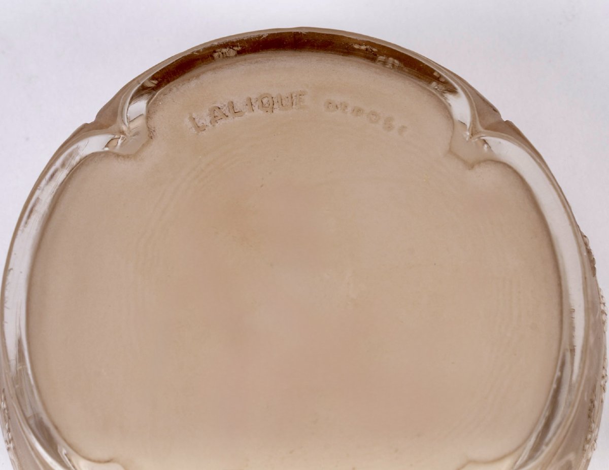 1911 René Lalique - Boîte Quatre Papillons Verre Blanc Patiné Sépia-photo-4