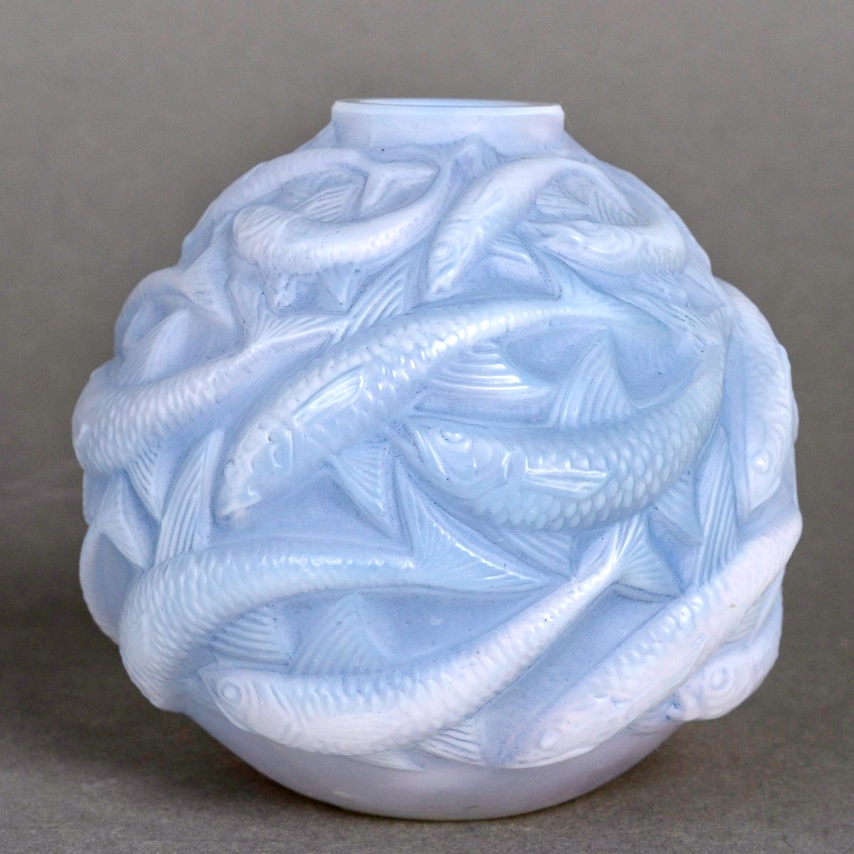 1927 René Lalique - Vase Oléron Verre Opalescent Patiné Bleu-photo-2