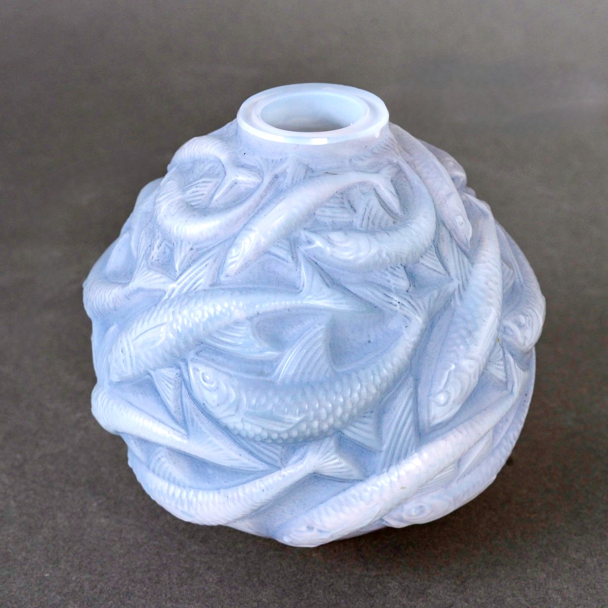 1927 René Lalique - Vase Oléron Verre Opalescent Patiné Bleu-photo-4