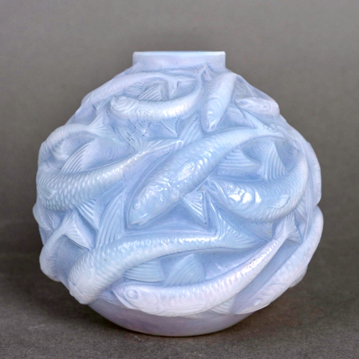 1927 René Lalique - Vase Oléron Verre Opalescent Patiné Bleu