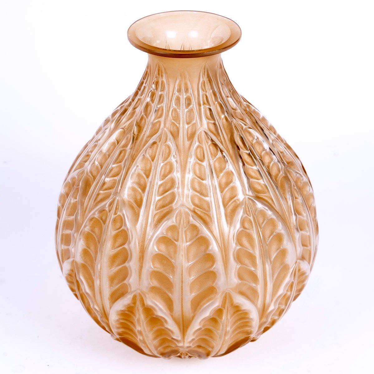1927 René Lalique - Vase Malesherbes Verre Blanc Patiné Sépia-photo-2