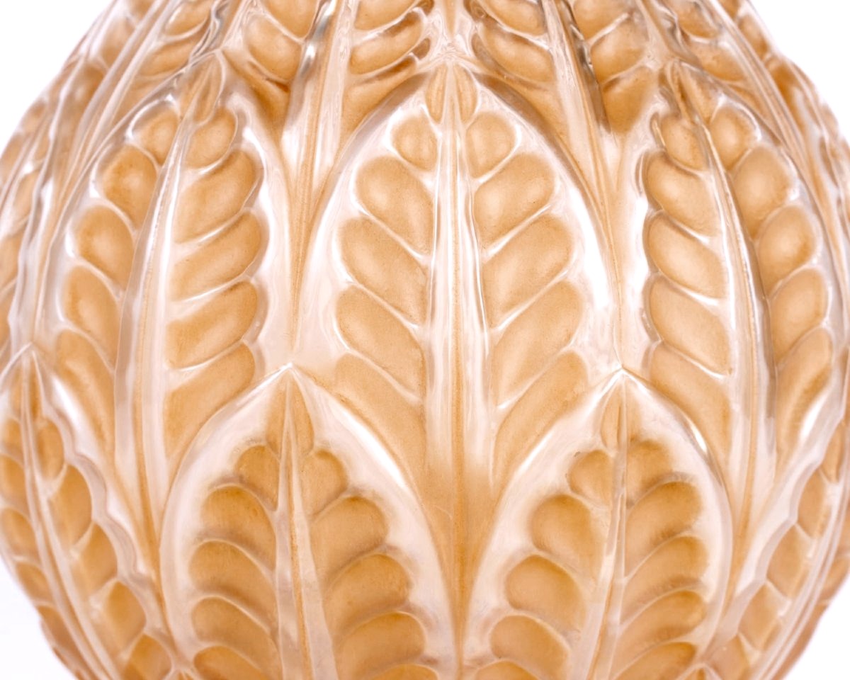 1927 René Lalique - Vase Malesherbes Verre Blanc Patiné Sépia-photo-3