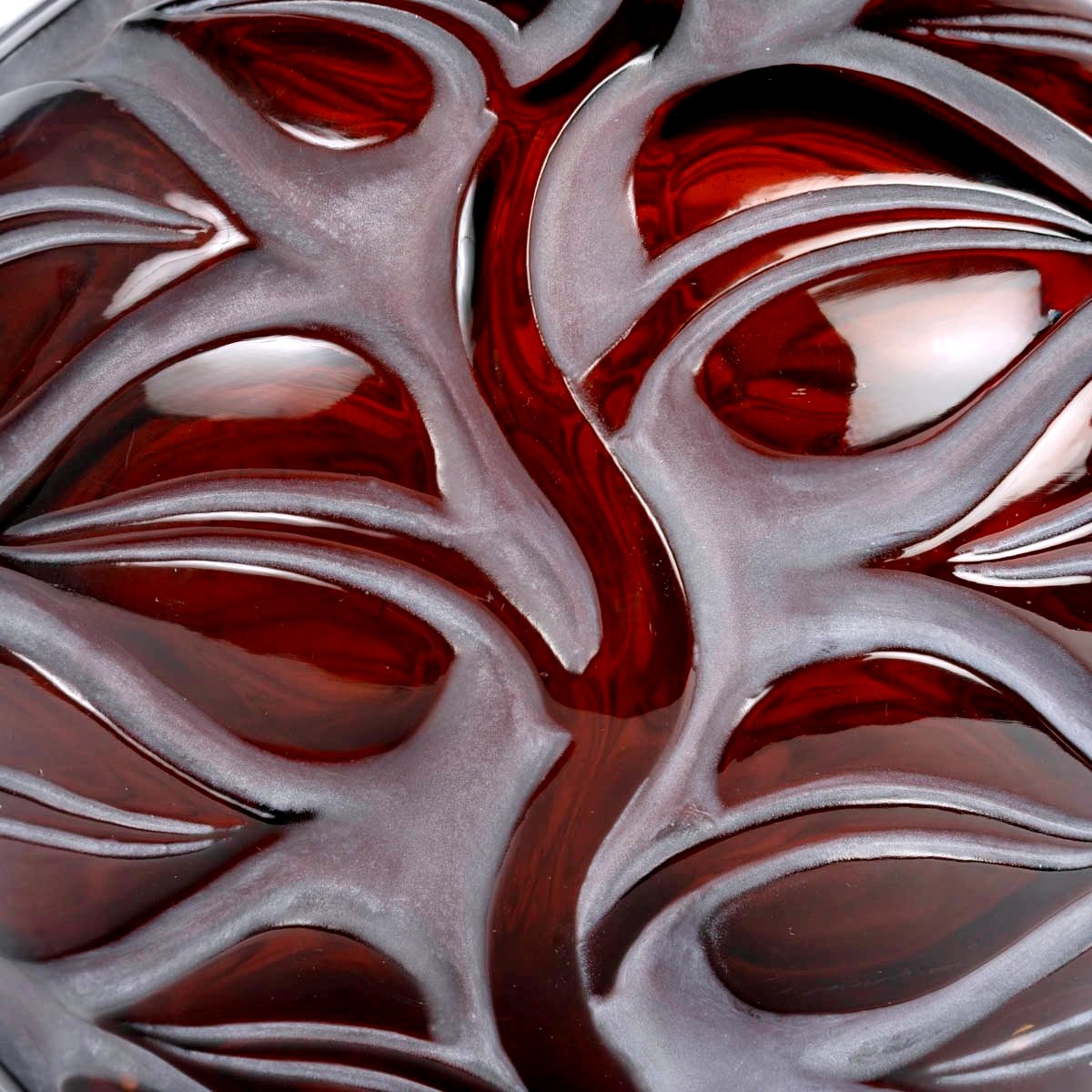 1926 René Lalique - Vase Sophora Verre Rouge Ambré Patiné Blanc-photo-3
