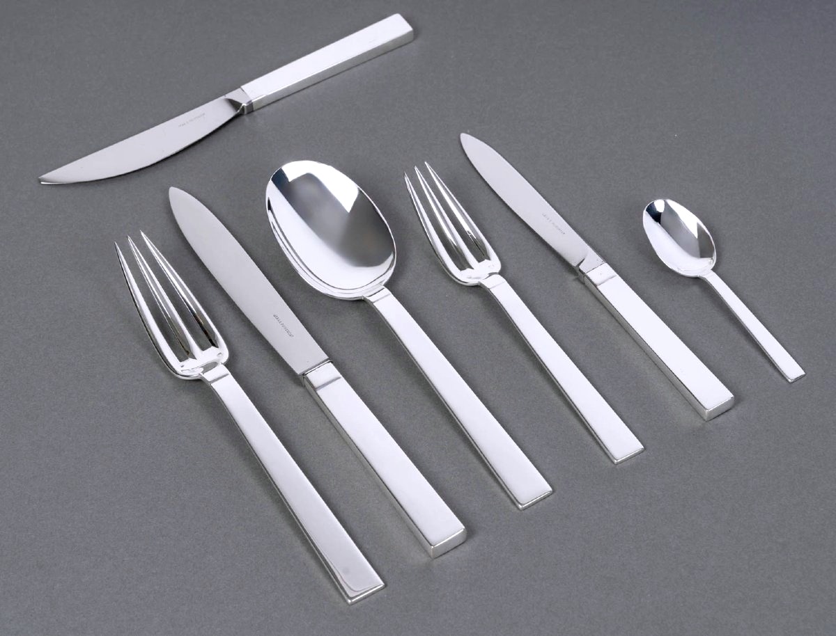 Puiforcat - Art Deco Cutlery Flatware Set Antibes Sterling Silver - 49 Pieces-photo-2