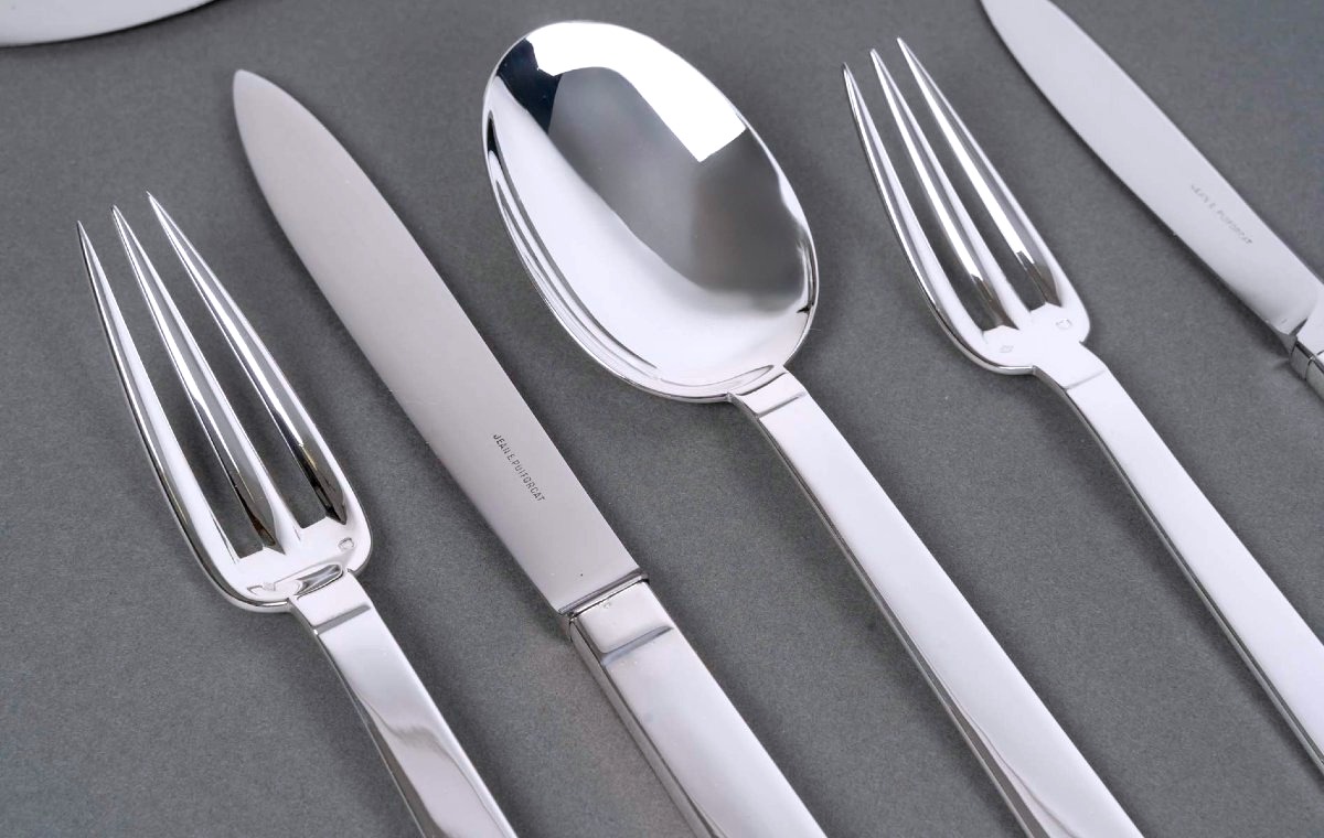 Puiforcat - Art Deco Cutlery Flatware Set Antibes Sterling Silver - 49 Pieces-photo-3