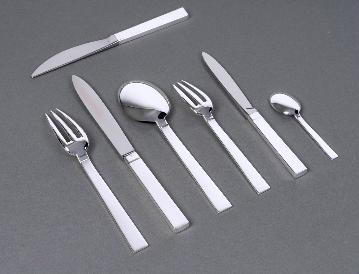 Puiforcat - Art Deco Cutlery Flatware Set Antibes Sterling Silver - 49 Pieces-photo-1