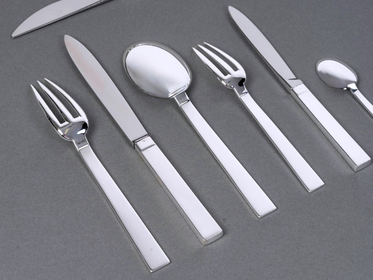 Puiforcat - Art Deco Cutlery Flatware Set Antibes Sterling Silver - 49 Pieces-photo-2