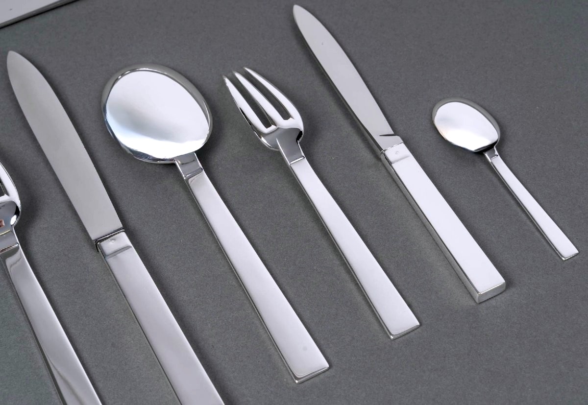 Puiforcat - Art Deco Cutlery Flatware Set Antibes Sterling Silver - 49 Pieces-photo-3