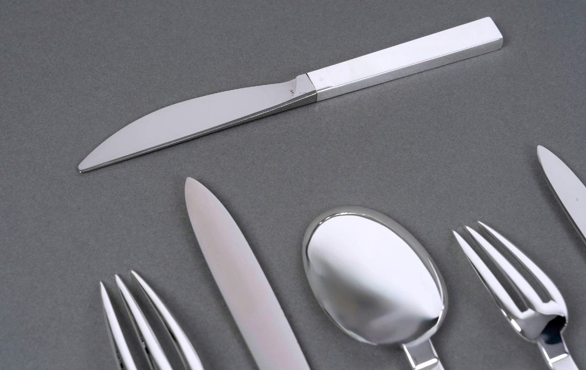 Puiforcat - Art Deco Cutlery Flatware Set Antibes Sterling Silver - 49 Pieces-photo-4