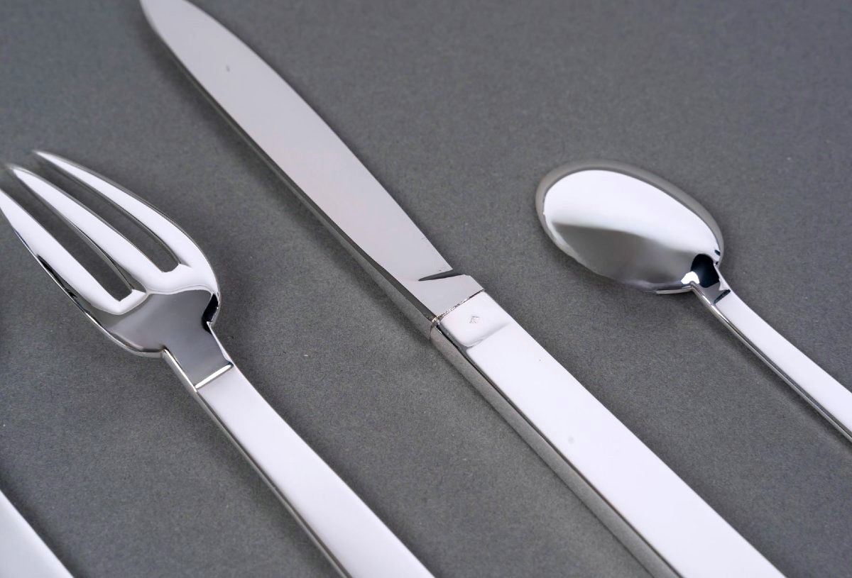 Puiforcat - Art Deco Cutlery Flatware Set Antibes Sterling Silver - 49 Pieces-photo-5