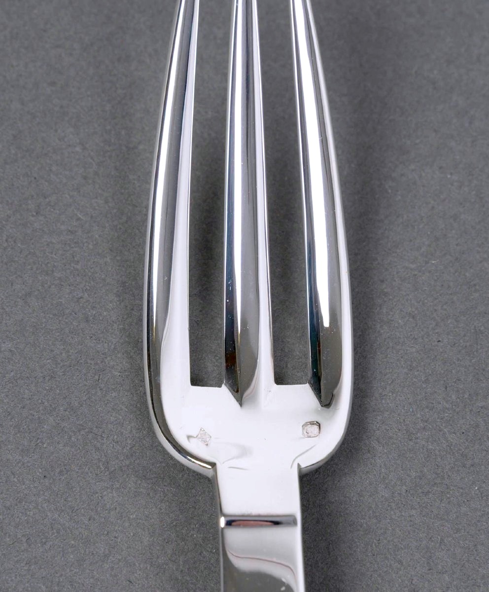 Puiforcat - Art Deco Cutlery Flatware Set Antibes Sterling Silver - 49 Pieces-photo-7