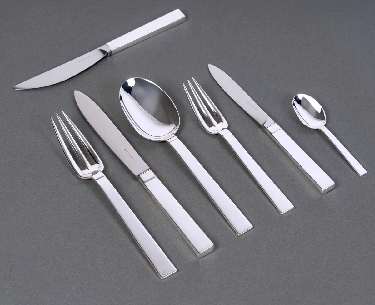 Puiforcat - Art Deco Cutlery Flatware Set Antibes Sterling Silver - 49 Pieces