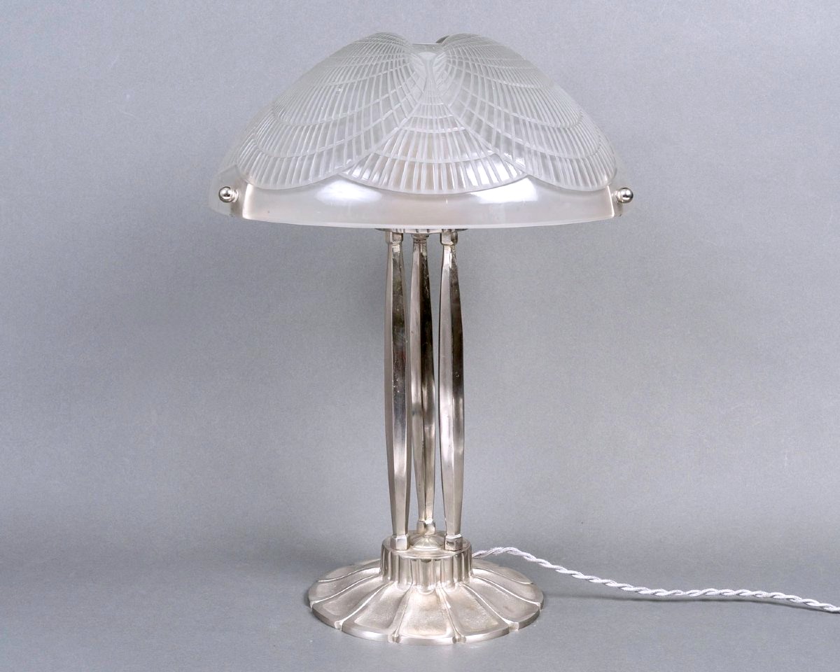 1924 René Lalique - Art Déco Lampe Coquilles Verre Blanc-photo-3