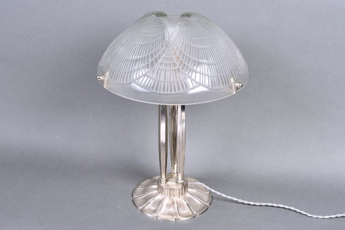 1924 René Lalique - Art Déco Lampe Coquilles Verre Blanc-photo-4