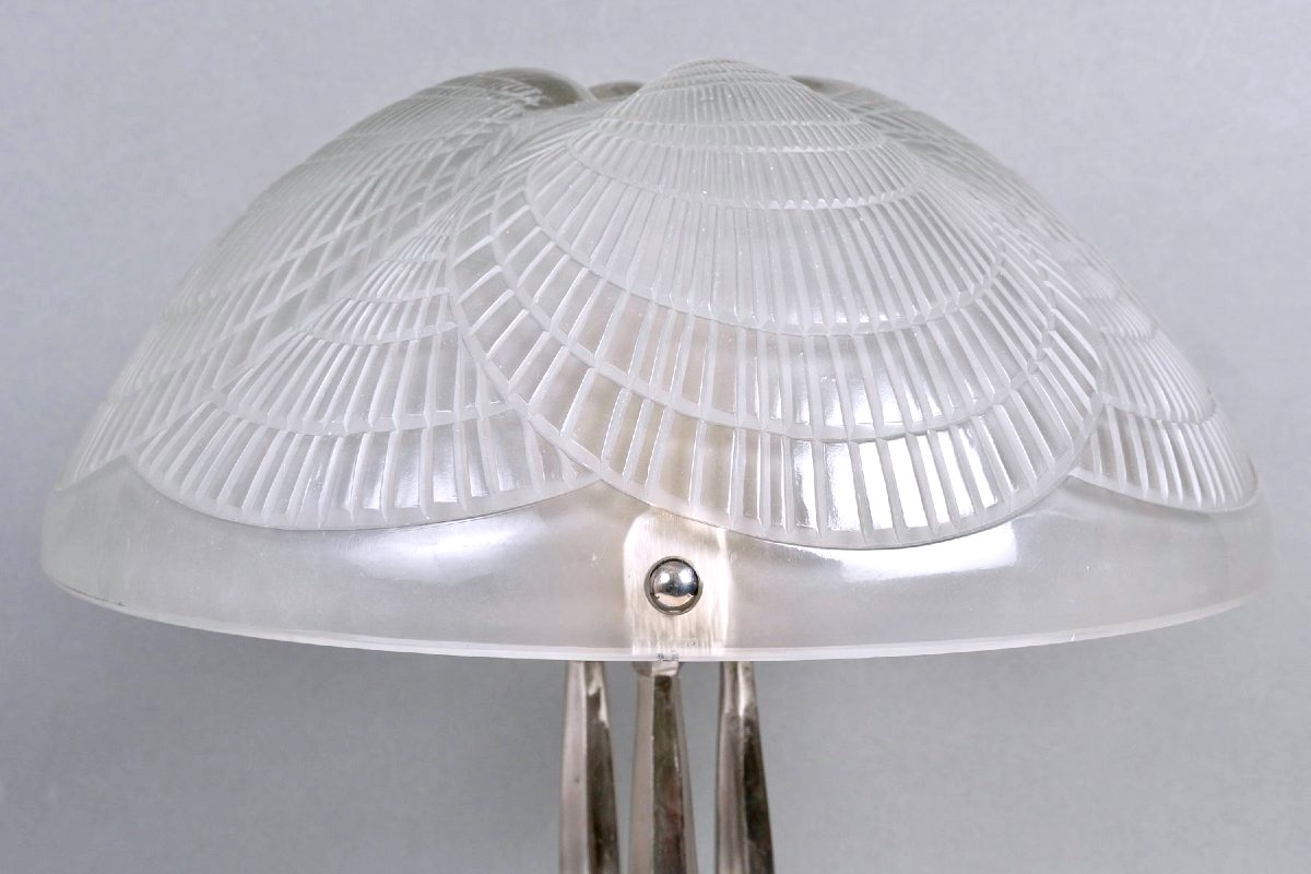 1924 René Lalique - Art Déco Lampe Coquilles Verre Blanc-photo-1