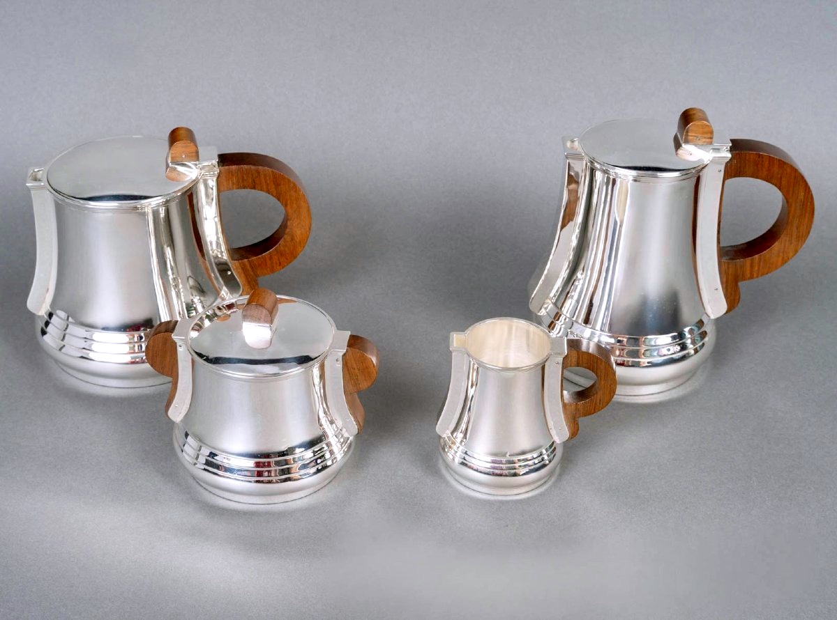 Jean E. Puiforcat - Service Thé Café Art Déco Moderniste Argent Massif-photo-2