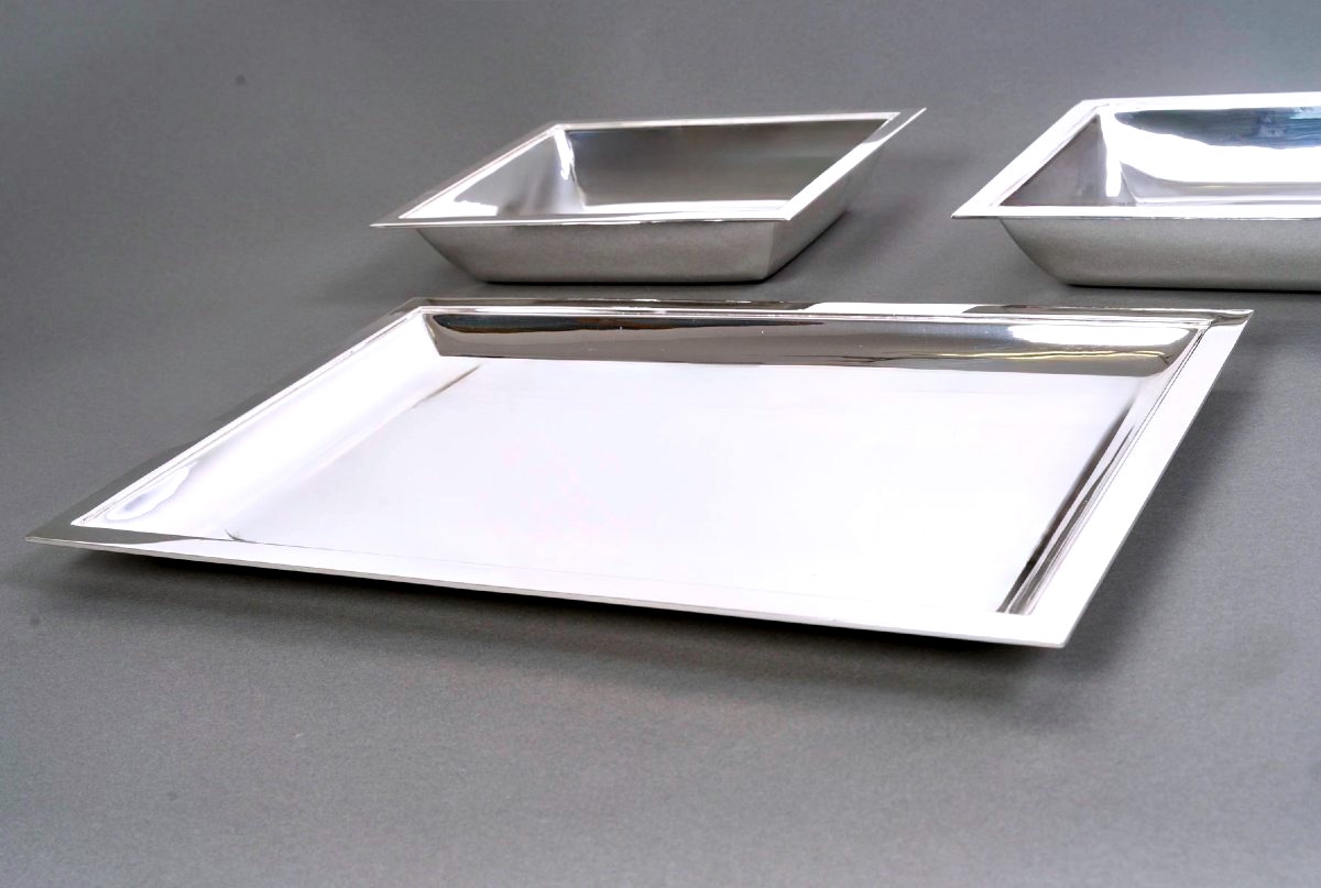 Jean E. Puiforcat - Art Deco 3 Plates Serving Pieces Solid Silver Serving-photo-3