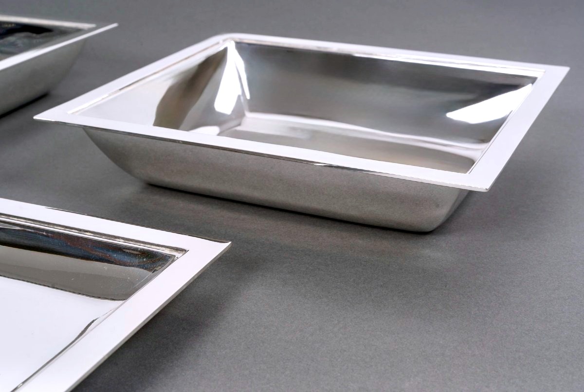 Jean E. Puiforcat - Art Deco 3 Plates Serving Pieces Solid Silver Serving-photo-4