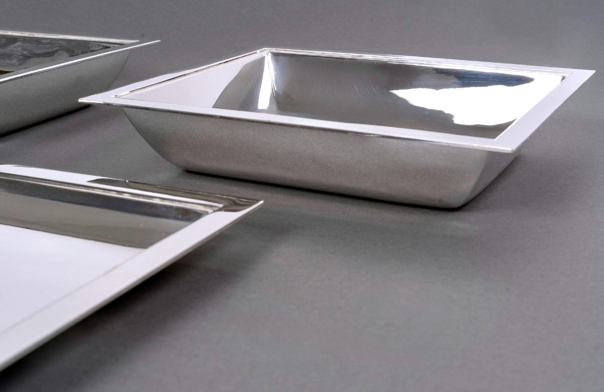 Jean E. Puiforcat - Art Deco 3 Plates Serving Pieces Solid Silver Serving-photo-1
