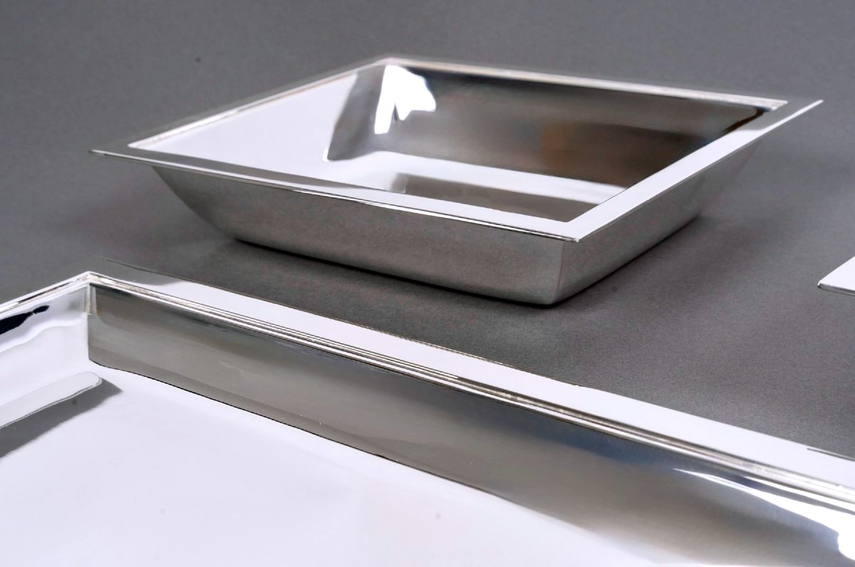 Jean E. Puiforcat - Art Deco 3 Plates Serving Pieces Solid Silver Serving-photo-2