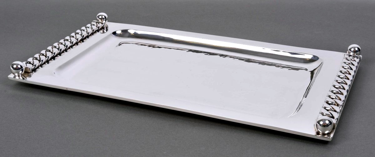 Jean Desprès - Tray Hammered Silver-plated Metal -photo-3