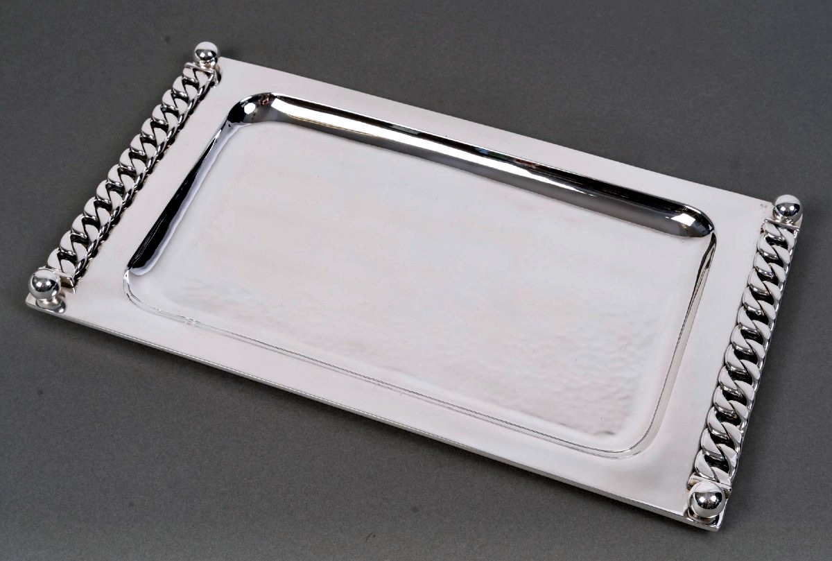 Jean Desprès - Tray Hammered Silver-plated Metal 
