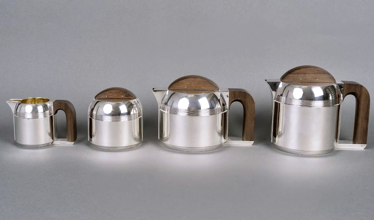Jean E. Puiforcat - Service Thé Café Art Déco Moderniste Argent Massif-photo-2