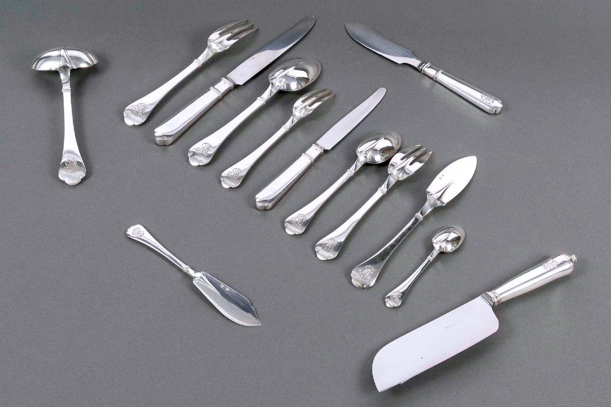 Puiforcat - Cutlery Flatware Set Richelieu Sterling Silver - 112 Pieces-photo-4
