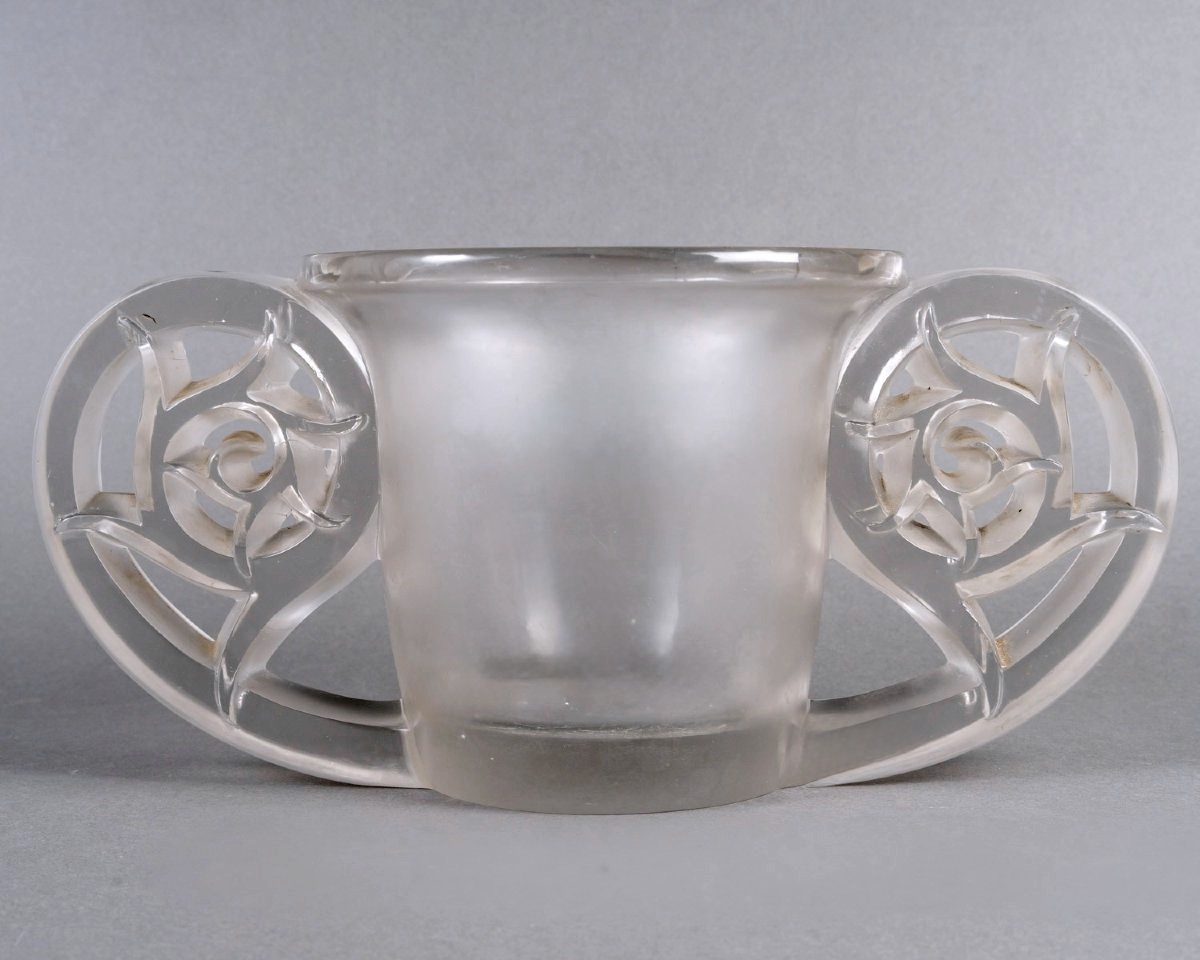 1926 René Lalique - Art Déco Vase Pierrefonds Verre Blanc -photo-2