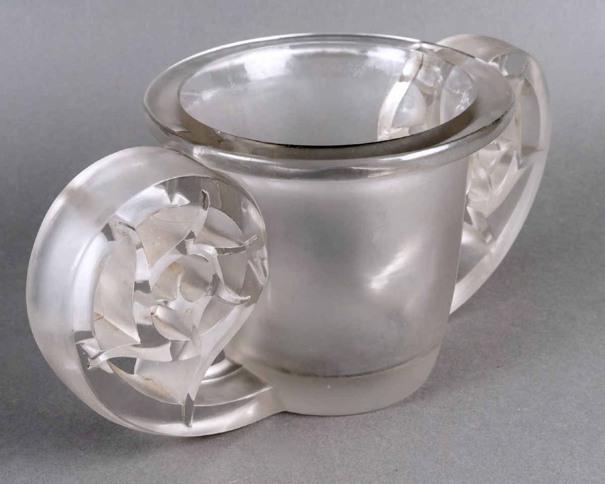 1926 René Lalique - Art Déco Vase Pierrefonds Verre Blanc -photo-3