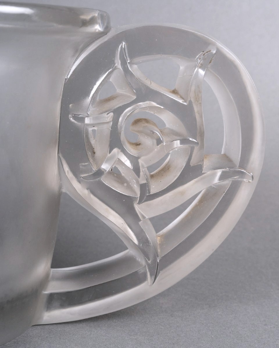 1926 René Lalique - Art Déco Vase Pierrefonds Verre Blanc -photo-4