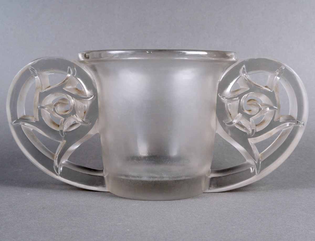 1926 René Lalique - Art Déco Vase Pierrefonds Verre Blanc 
