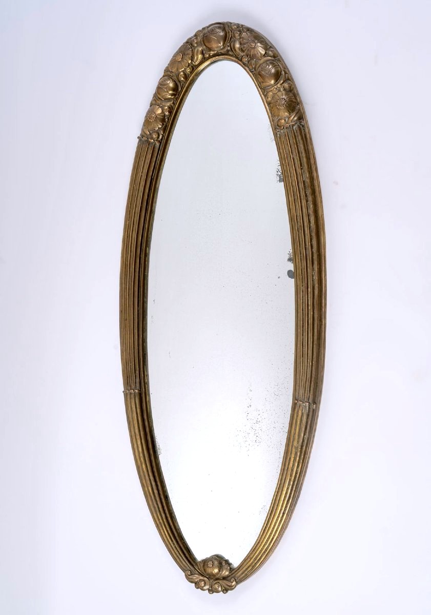 1925 Sue And Mare - Art Deco Oval Mirror In Gilt Bronze-photo-2