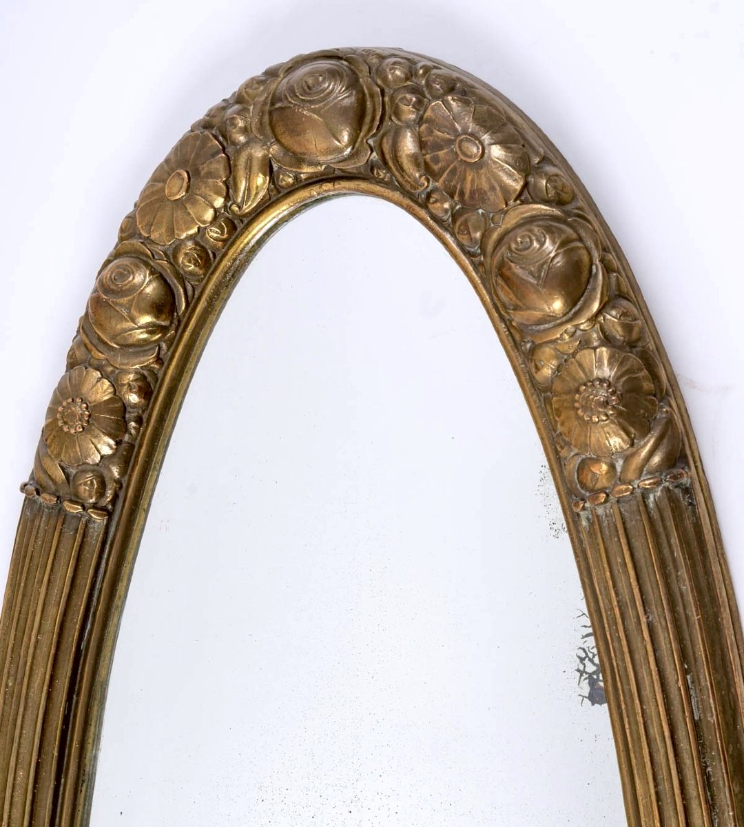 1925 Sue And Mare - Art Deco Oval Mirror In Gilt Bronze-photo-3