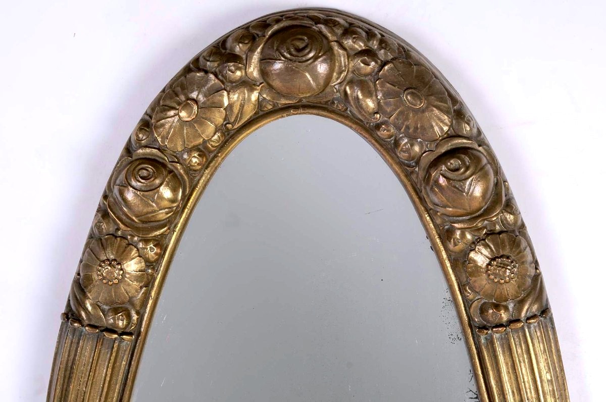 1925 Sue And Mare - Art Deco Oval Mirror In Gilt Bronze-photo-4