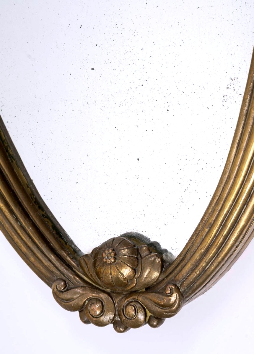 1925 Sue And Mare - Art Deco Oval Mirror In Gilt Bronze-photo-2
