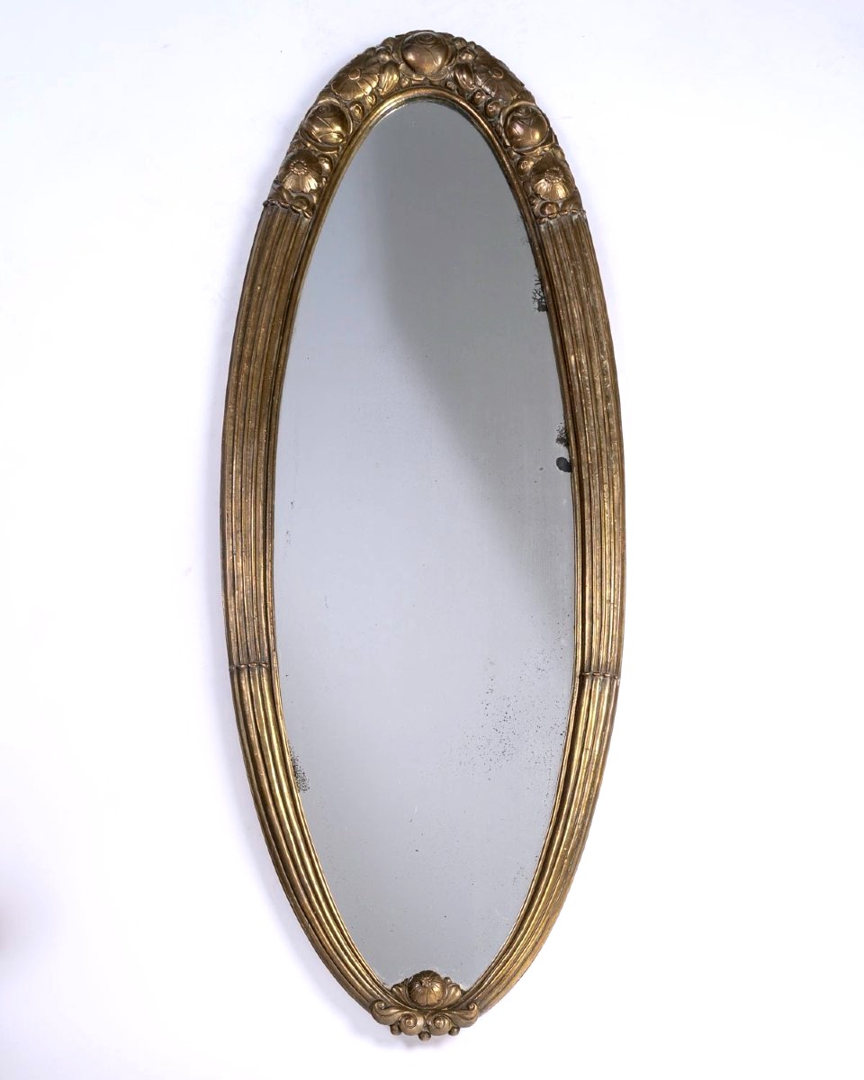 1925 Sue And Mare - Art Deco Oval Mirror In Gilt Bronze