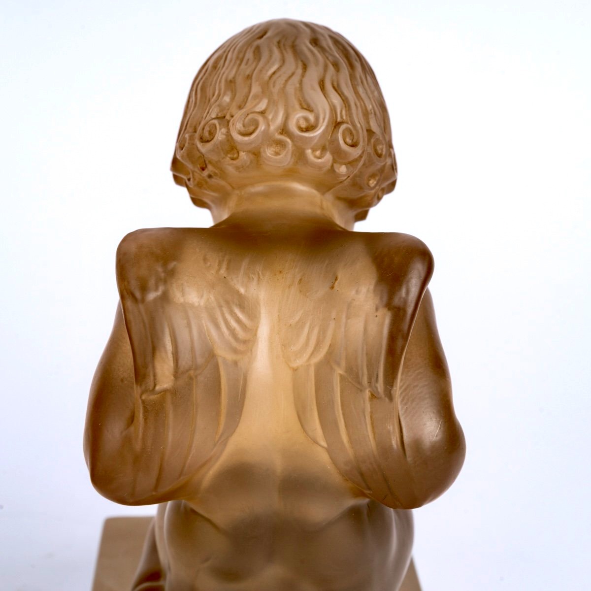 1929 René Lalique - Paire de Serre Livres Amour Verre Blanc Patiné Sépia-photo-2