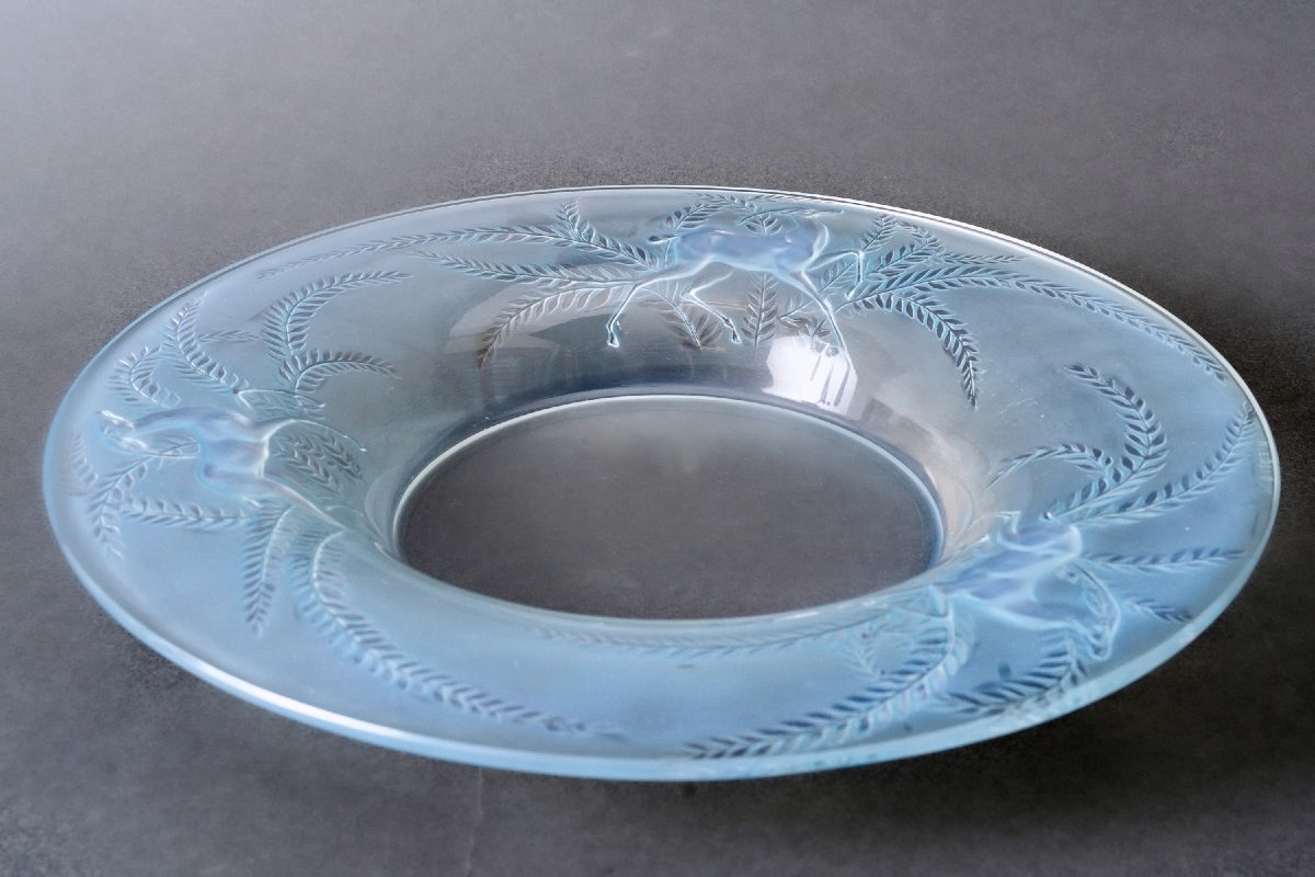 1925 René Lalique - Bowl Gazelles Opalescent Glass With Blue Patina-photo-2