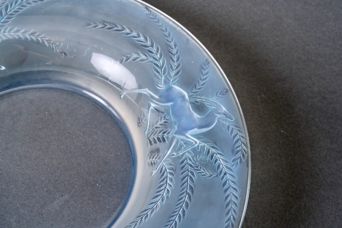 1925 René Lalique - Bowl Gazelles Opalescent Glass With Blue Patina-photo-1