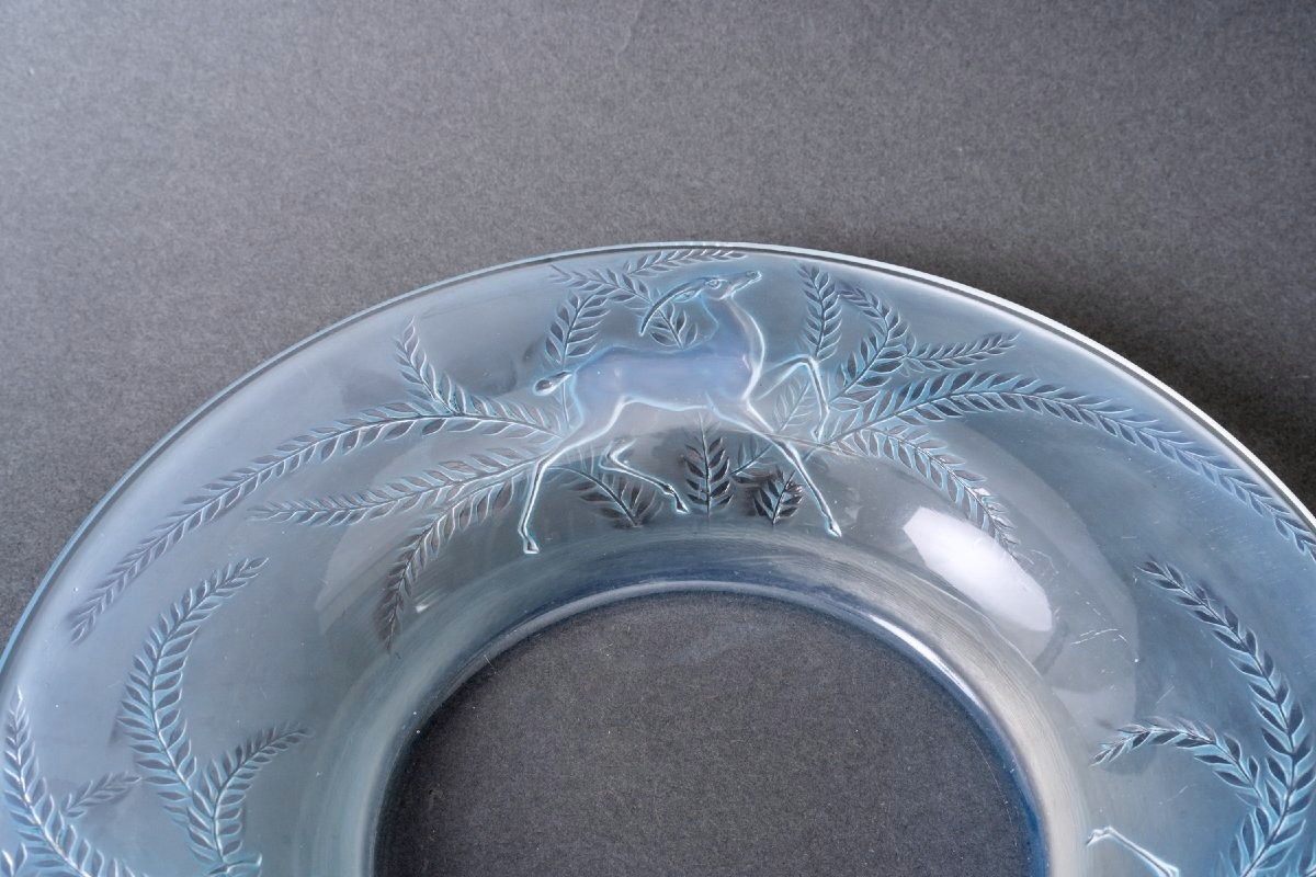 1925 René Lalique - Bowl Gazelles Opalescent Glass With Blue Patina-photo-2