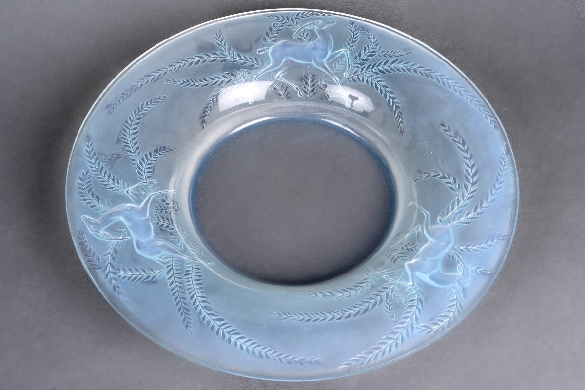 1925 René Lalique - Bowl Gazelles Opalescent Glass With Blue Patina