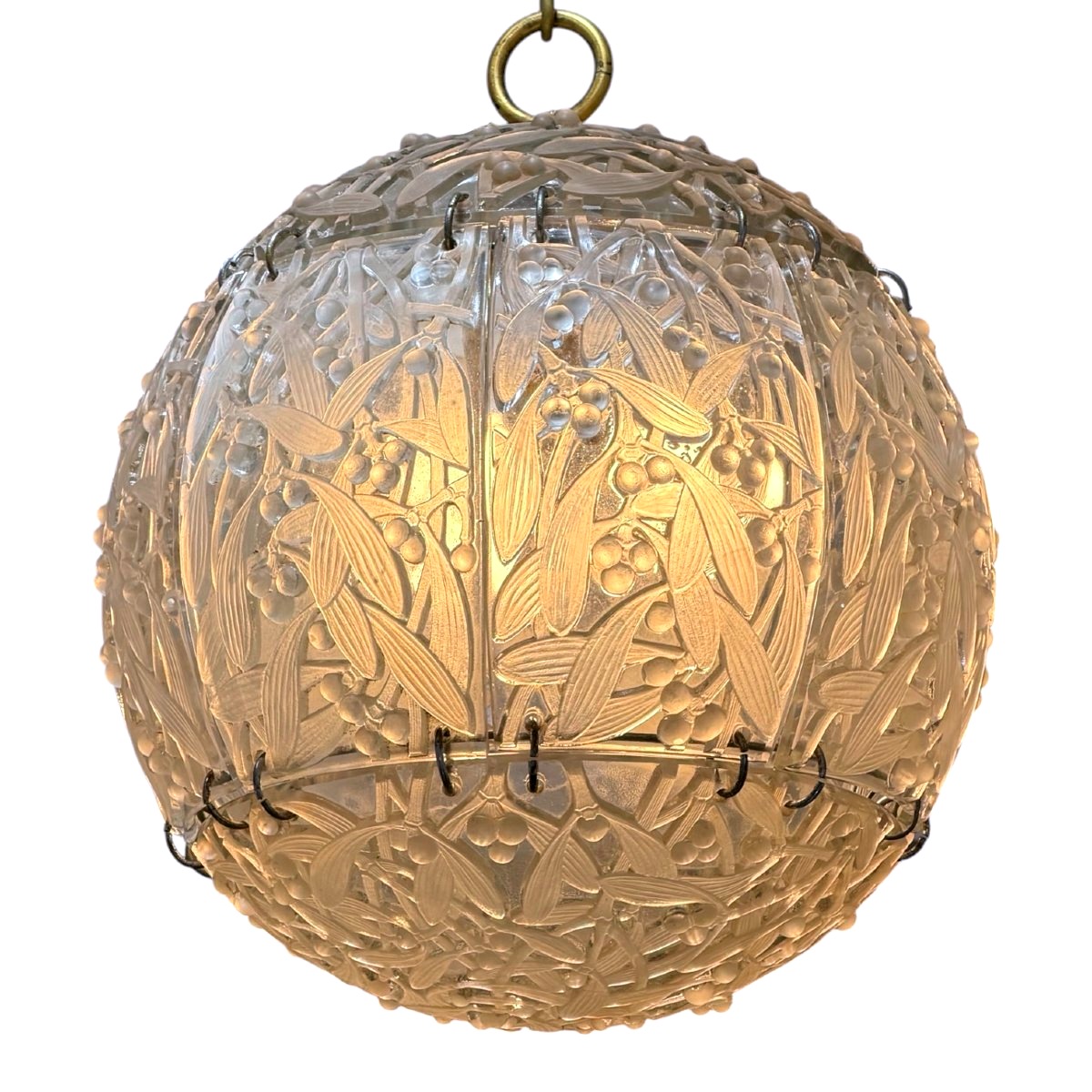 1922 René Lalique - Chadlier Light Fixture Boule Gui Mistletoe Glass-photo-2