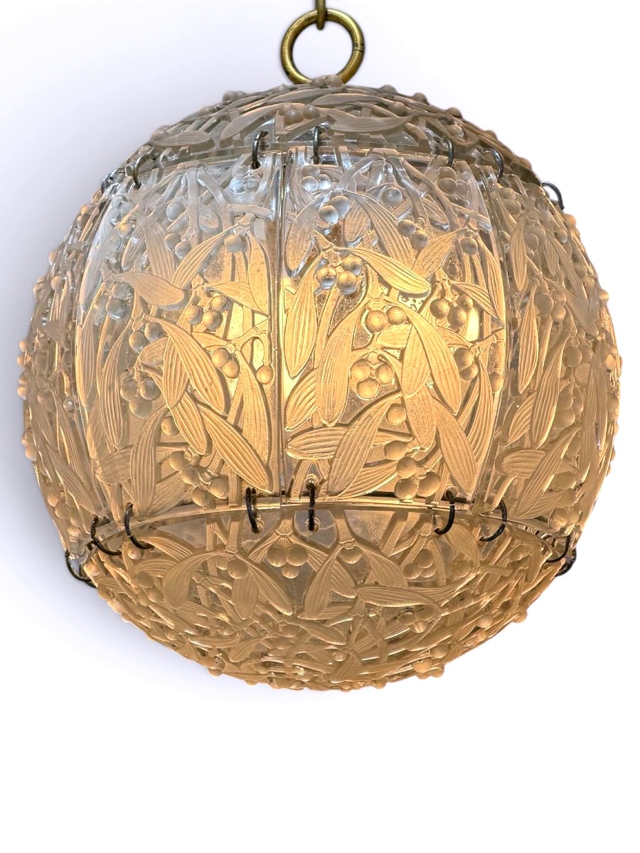 1922 René Lalique - Chadlier Light Fixture Boule Gui Mistletoe Glass-photo-4