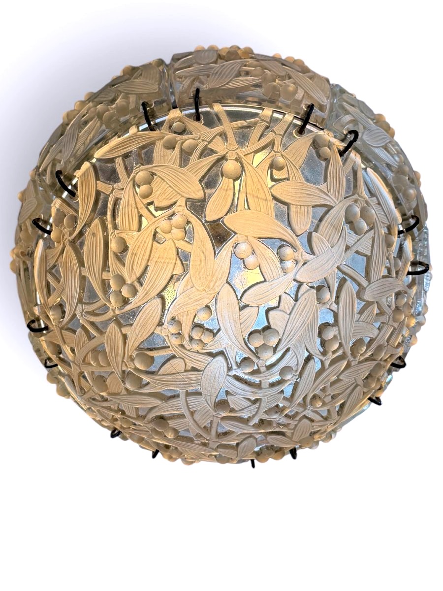 1922 René Lalique - Chadlier Light Fixture Boule Gui Mistletoe Glass-photo-2