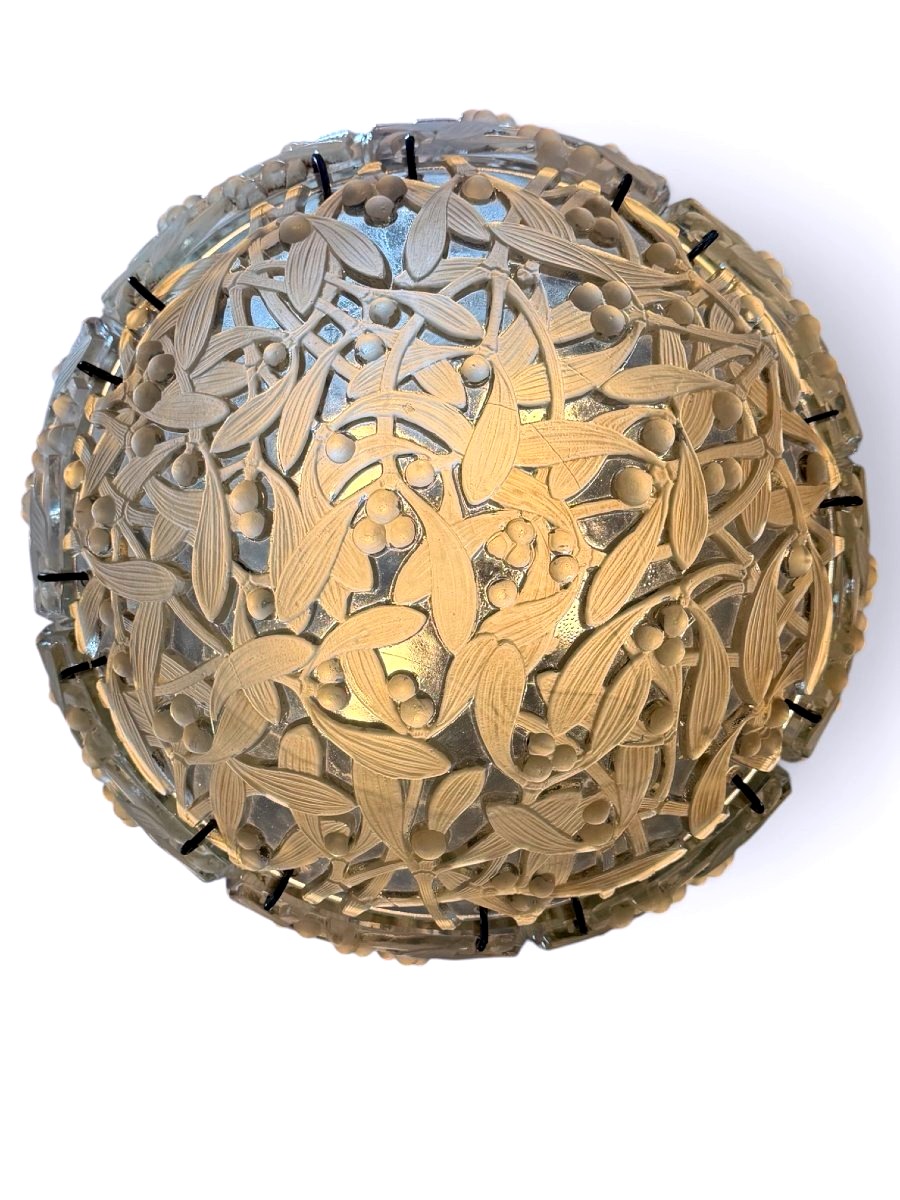 1922 René Lalique - Chadlier Light Fixture Boule Gui Mistletoe Glass-photo-3