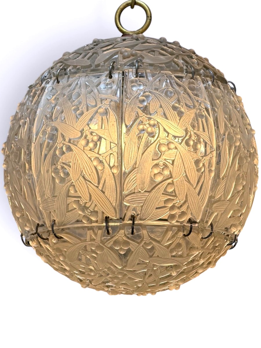 1922 René Lalique - Chadlier Light Fixture Boule Gui Mistletoe Glass-photo-4