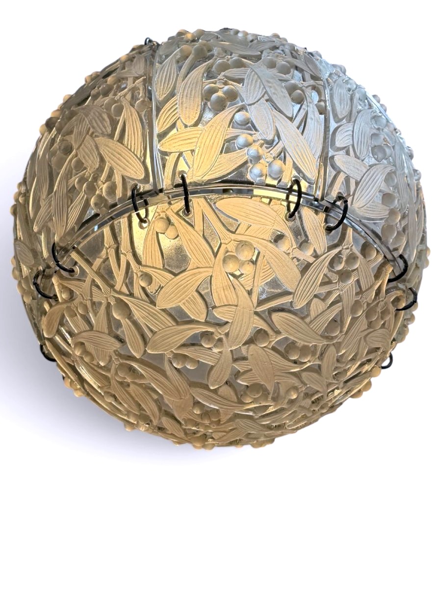 1922 René Lalique - Chadlier Light Fixture Boule Gui Mistletoe Glass-photo-6